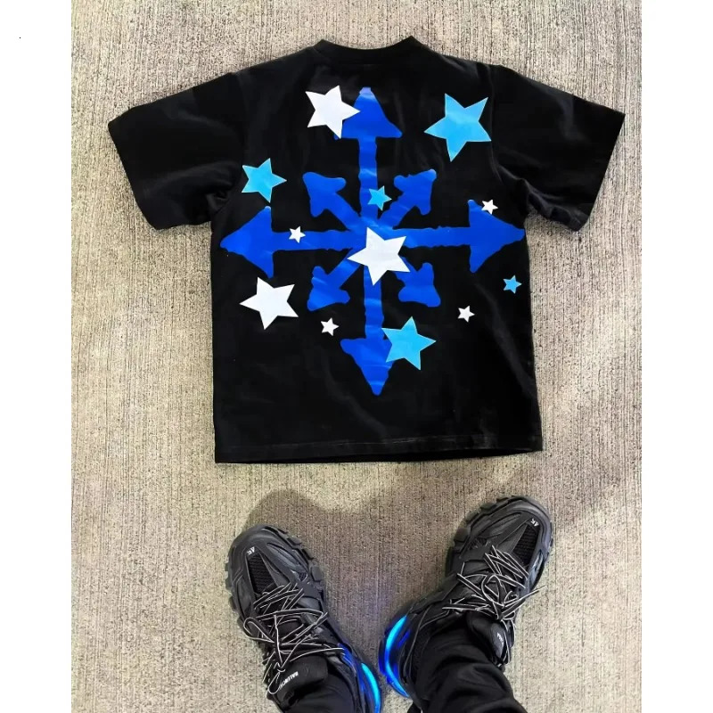 Street fashion trend men patterned printed Tshirt versatile Y2k Harajuku loose couple short sleeved oversized t shirt 250122