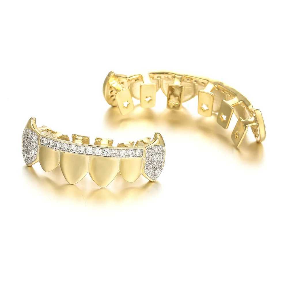 CZ Teeth Grillz Caps Cubic Zirconia Iced Out Micro Pave Top Bottom Charm Grills Set For Men Women Rapper Jewelry GiftXJ250114