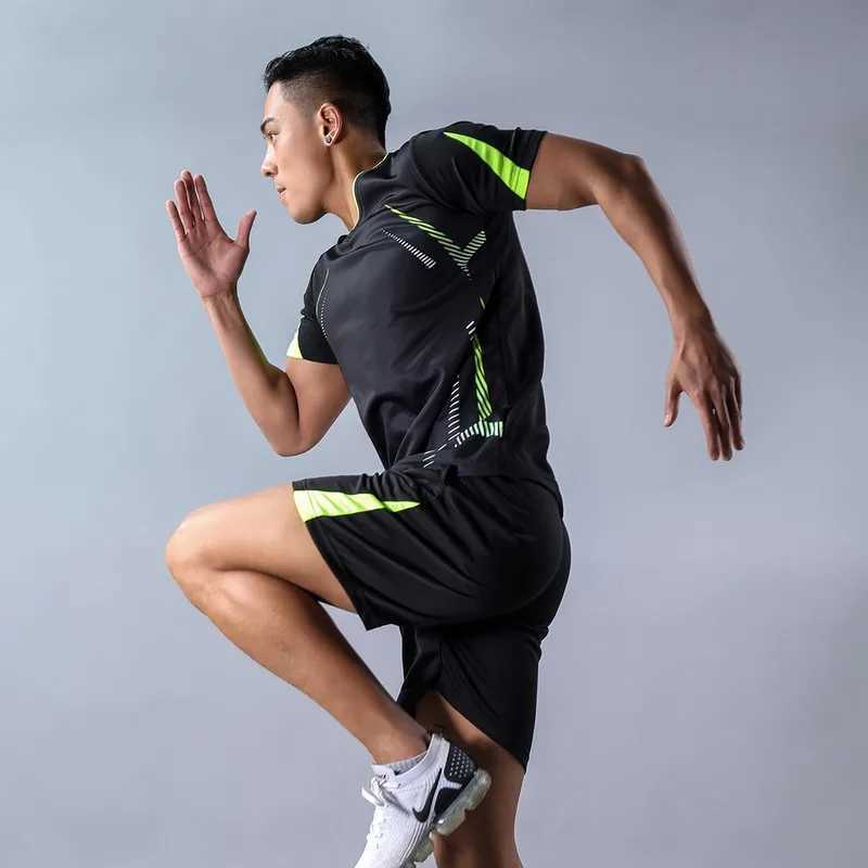 CHRLCK Mens Running Sets Summer Sportswear Breathable Gym Fitness Suits Quick Dry T-Shirts Sports Workout Training Tracksuit X250129