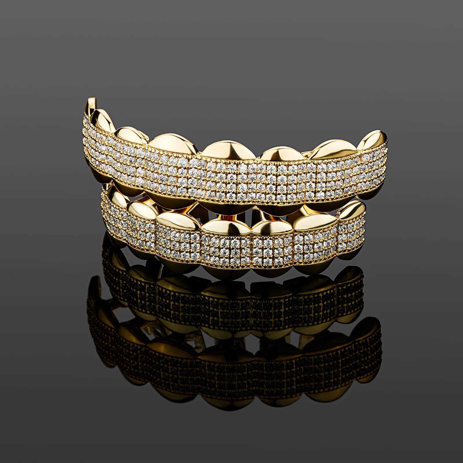 Hip Hop Teeth Grillz Rhinestones Silver 18K Gold Plated Tooth Rapper Jewelry Iced Out Grills For Men WomenXJ250114
