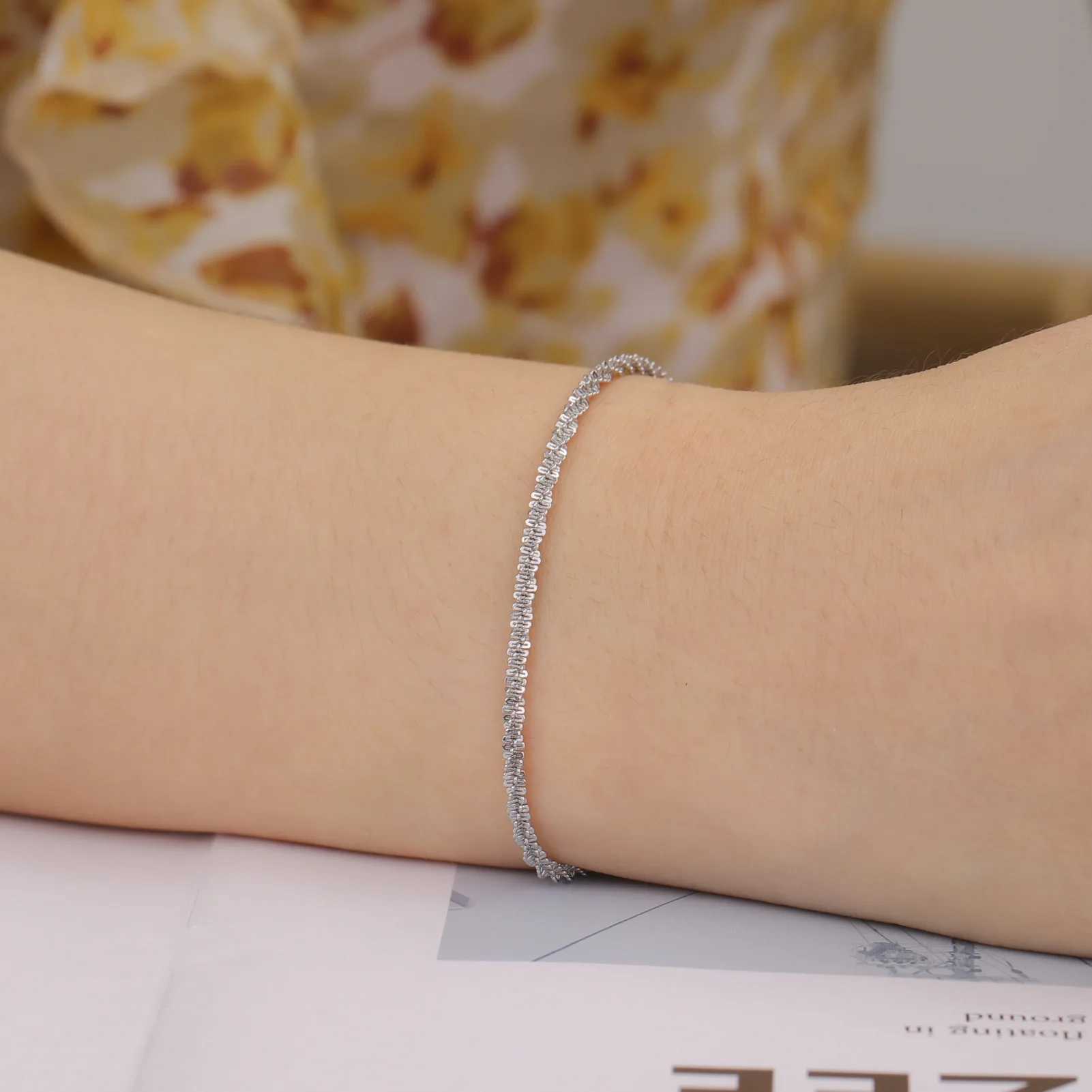 HIPEE Fashion Shiny Basic Chain Bracelet for Wen Girls Stainless Steel Link Chain Adjustable Bracelets Sparkling Twists Bangle X250129