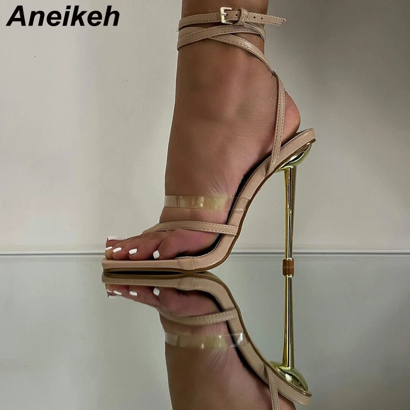 Aneikeh 2025 Summer Sandals Women Shoes Transparent Color Matching Electroplating High Heel Toe Sandals Heels Party Pumps 250113