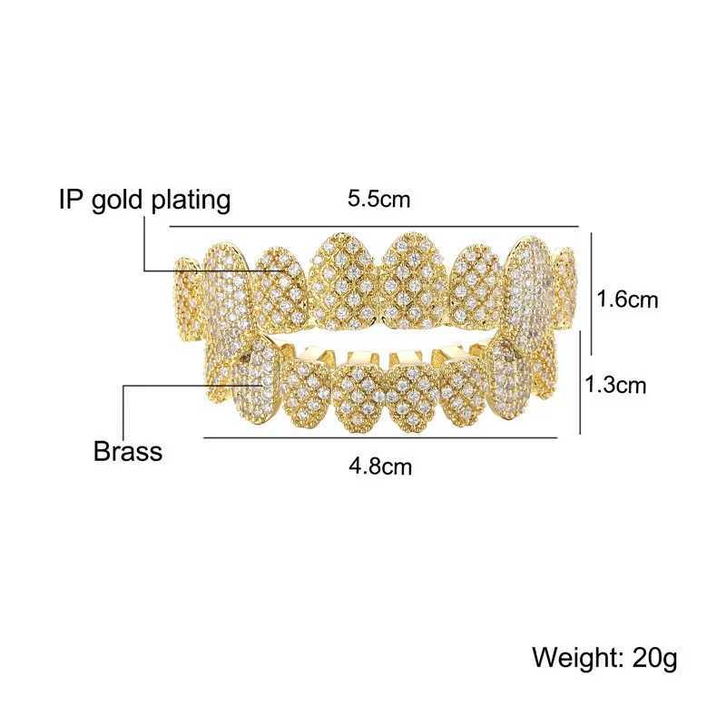 Hip Hop Full Iced Out CZ Stones Teeth Grillz Caps Cubic Zircon Micro Pave Top Bottom Charm Grills Set For Men Women Jewelry GiftXJ250114