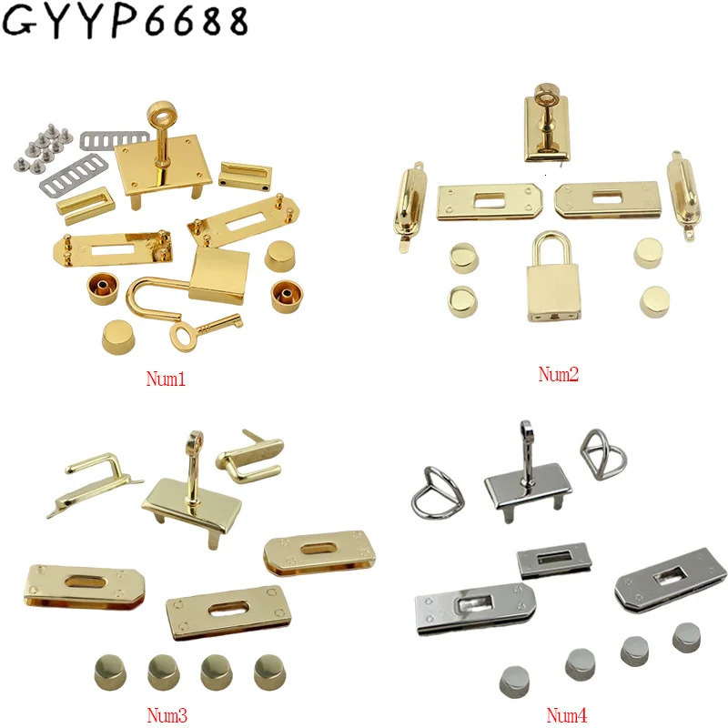 1-5Sets Metal Rectangle Eyelets Locks Hanger Panel Woman Bags Handbags Purse Hardware Clasp Closure Twist Locks DIY Accessories 250121