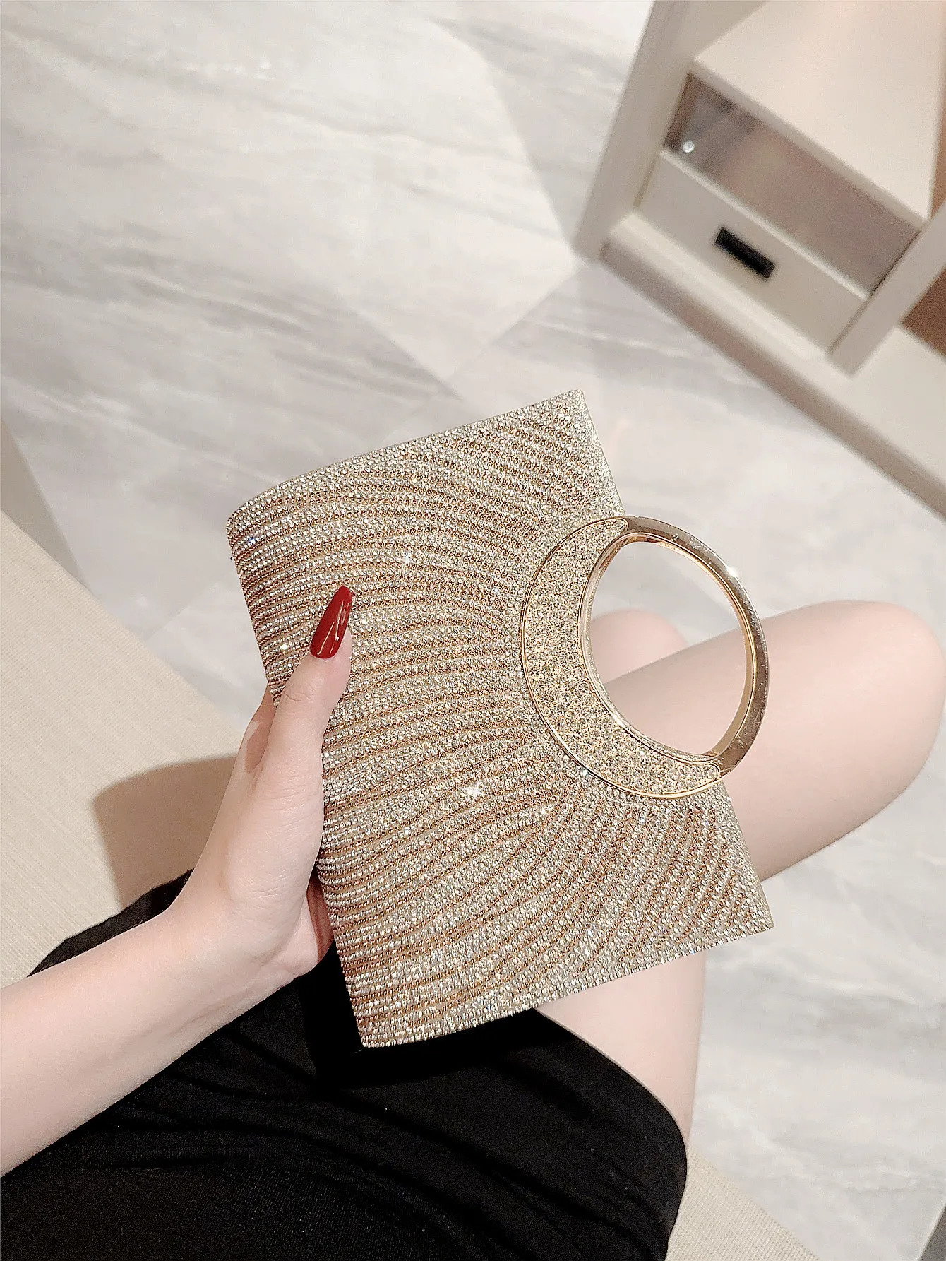 Fashion banquet bag sparkling rhinestone striped handbag wedding bridesmaid bag evening party bag formal dress bag shoulder 250118