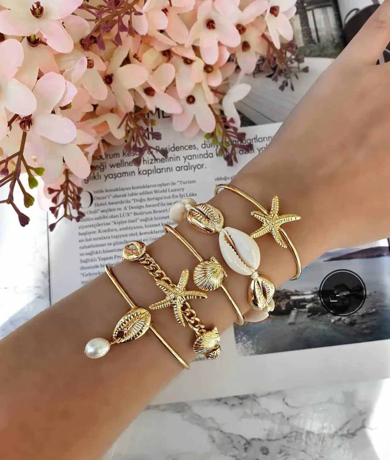5pcs/lot Bohen Mixed Golden Shell Starfish Bracelet Wen Summer Beach Casual Jewelry Accessories Friendship Gift X250129