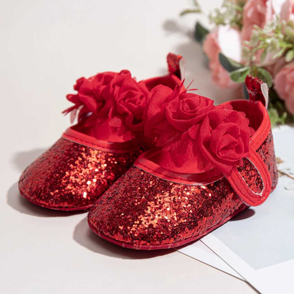 Kidsun Gold glitter baby walking shoes rose girl princess shoes newborn soft sole anti slip baby crib shoes Mary Jane X250129