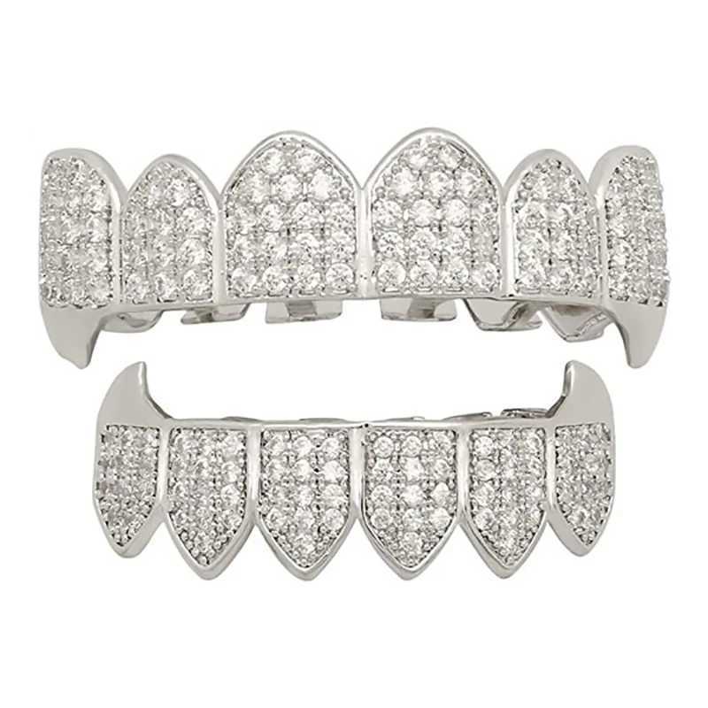 Hip Hop New Full CZ Teeth Grillz Caps Bling Cubic Zircon Iced Out Micro Pave Top Bottom Charm Grills Set Men Women Jewelry GiftXJ250114