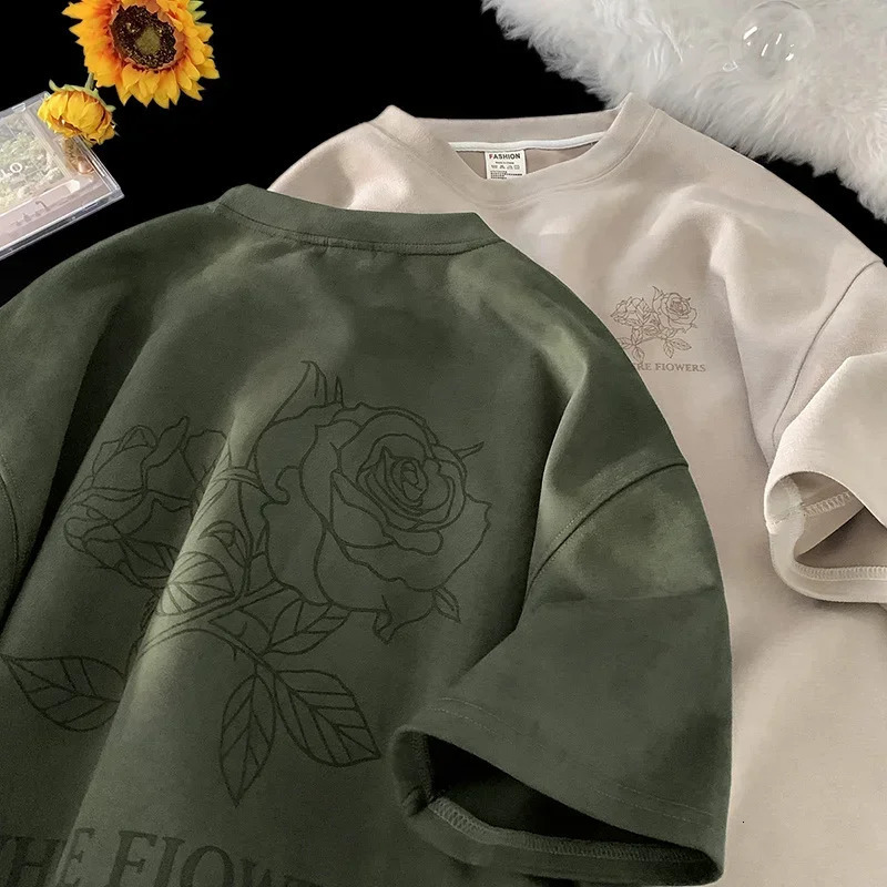 Summer Goth Flowers Printed Tshirts For Men Y2K Vintage Short Sleeve T-shirts Hip Hop Fashion Streetwear Cotton Tee Shirt 250117