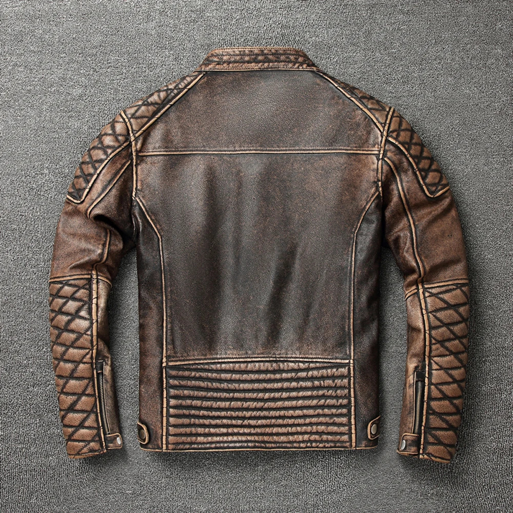 Vintage Men Leather Jacket Thick 100% Genuine Cowhide Biker Jacket Slim Fit Men Motorcycle Coat Autumn ASIAN SIZE S-5XL M419 250120