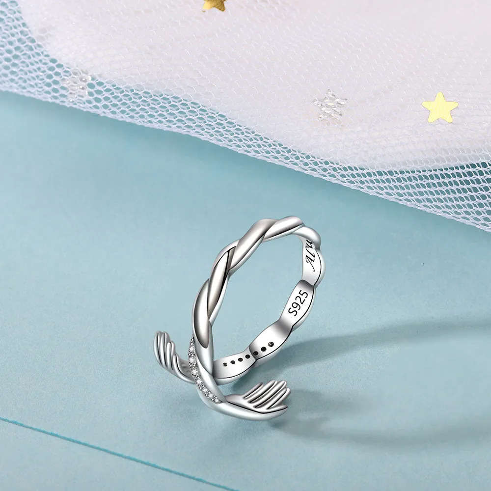 Slovecabin Original 925 Sterling Silver Always With You Open Hug Twist Ring With Crystal For Women Silver 925 Mothers Day Gift 250121