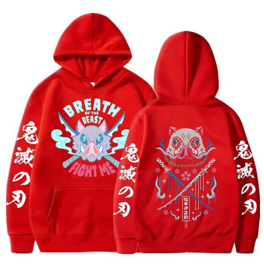 Anime Demon Slayer Hoodie Kimetsu No Yaiba Funny Fight Inosuke Hooded Sweatshirt Men Women Cotton Pullover Oversized StreetwearXJ2500118