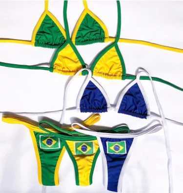 3 Colour Embroidery Brasil Flag Contrast Split Bikini Set Women Swimwear Patchwork Swimsuit Hottie Outfit Summer BeachwearXJ250120