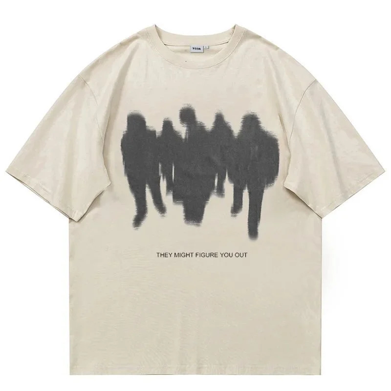 Mens TShirts Oversized Shadow Cotton Harajuku Goth Y2k Streetwear Tops Short Sleeve Korean Fashion Hip Hop Aesthetic Clothing 250122