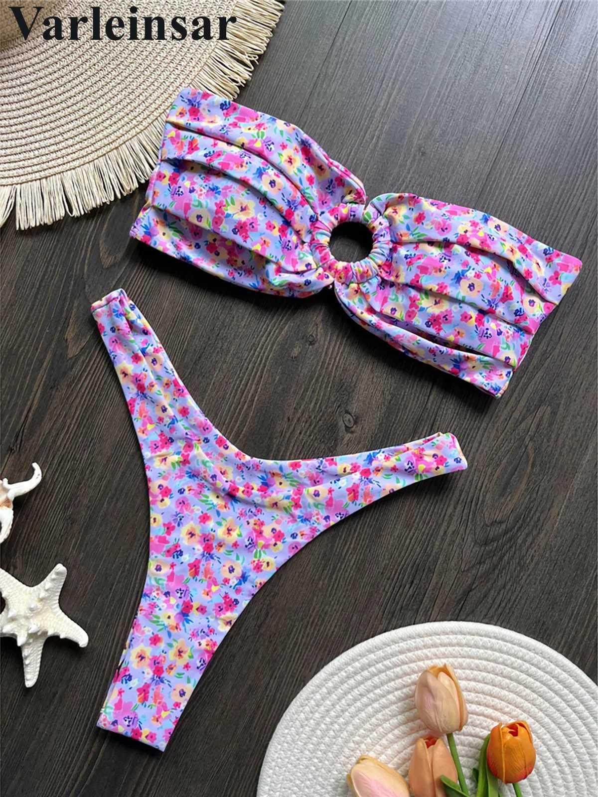 Sexy Colorful Floral Printed Bandeau Bikini Fe Swimsuit Women Swimwear Two-pieces Bikini set Bather Bathing Suit Swim V6137XJ250120