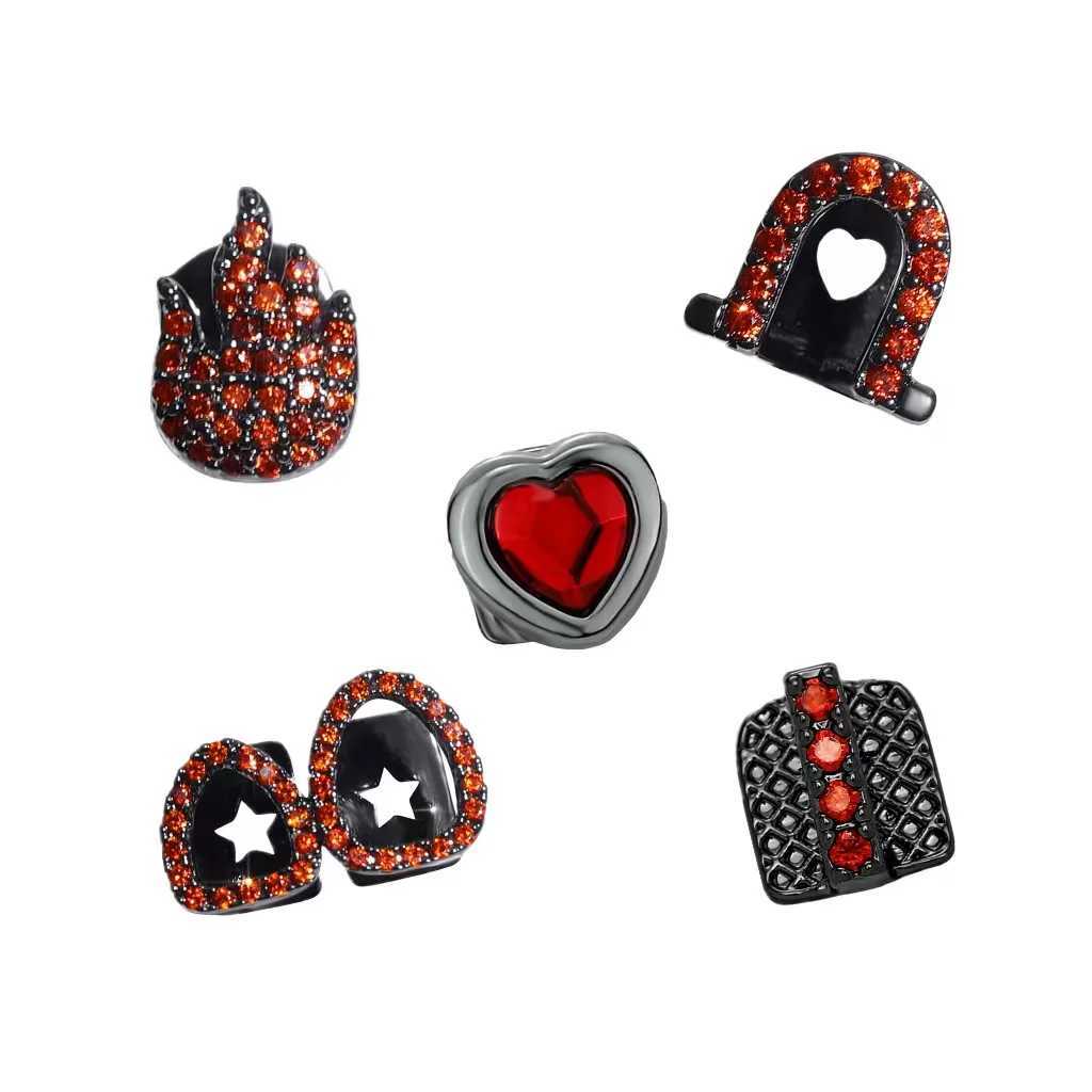 RACHELZ Y2K Gothic Flame Heart Zircon Teeth Grillz Black Color Hollow CZ Stone Tooth Caps For Women Men Jewelry Halloween GiftXJ250114