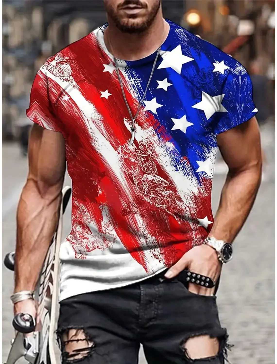 Summer Mens T-shirt 3d Print USA Flag T Shirt Oversized Tees Tops Casual Short-sleeved American Streetwear Fashion Men ClothingXJ250117