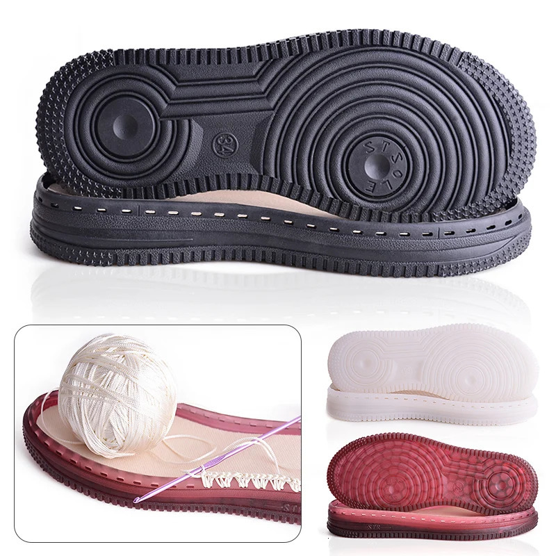 1 Pair Soft Rubber Soles Hand-woven Hook Line Soles Anti-slip Shoe Patch Durable Repair Replacement For Boot Shoes 250121
