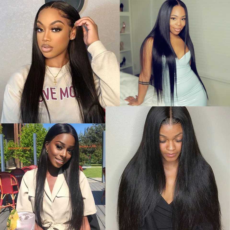 Aricabin Brazilian Straight Bundles With Clo Remy Hair Weave Extension Bone Straight 3/4 Human Hair Bundles With Clo 4x4XJ250120
