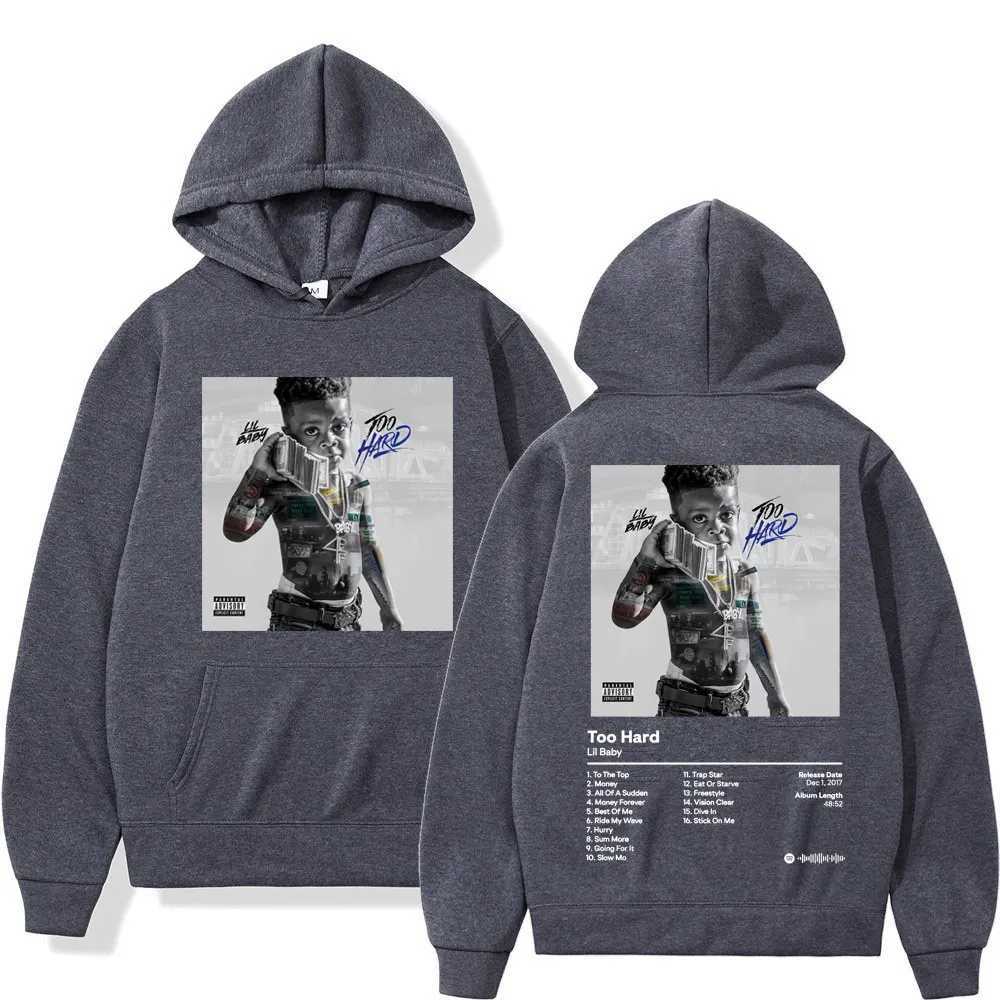 Rapper Lil Baby Music Album Too Hard Print Hoodie Autumn Winter Hip Hop Vintage Sweatshirts Unisex Fashion Trend Loose Pullovers X250129