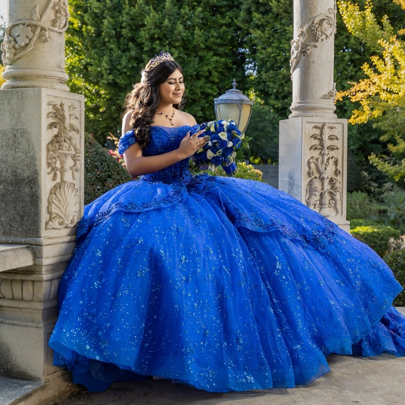 Royal Blue Quinceanera Dresses Ball Gown Off Shoulder Appliques Lace Beads Tull Corset Birthday Party Sweet 16 Dress Vestidos 15 De Anos