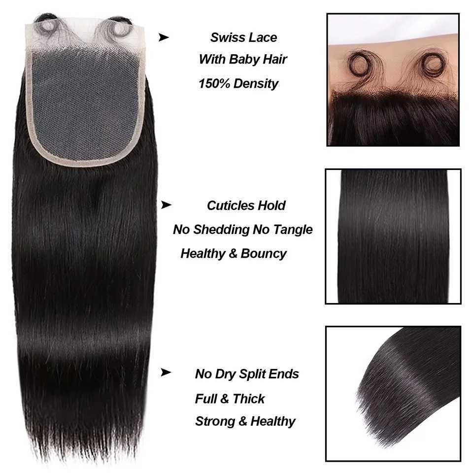 12A 30 32 Inch Straight Human Hair Bundles With 13x4 Frontal 100% Raw Indian Hair 4x4 Lace Clo Bundle Deal Human Hair WeavesXJ250120