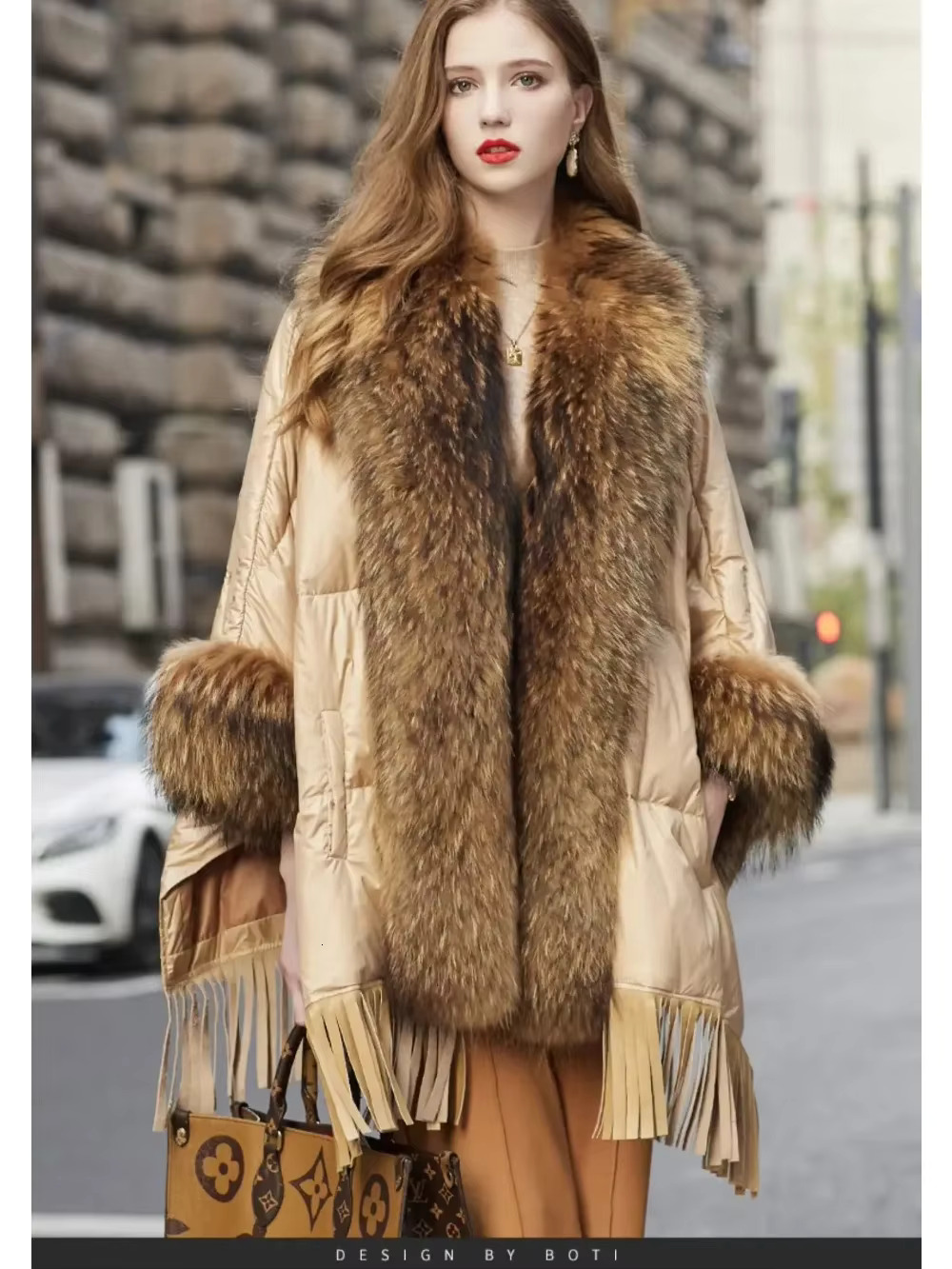2024 European Trend America Winter Jacket Women Real Raccoon Fur Streetwear Fashion Cloak Duck Down Coat