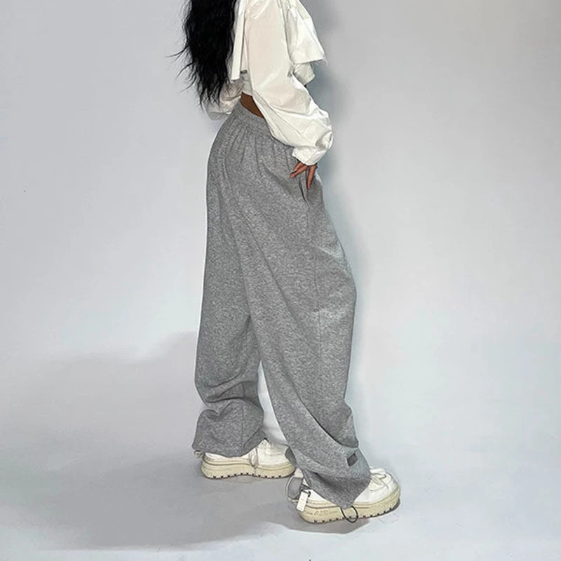 Retro Solid Sweatpants Women Y2K Loose Hip Hop Jazz Dance Sports Lady Long Pants All Match Autumn Spring Street Wide Leg Trouser 250108