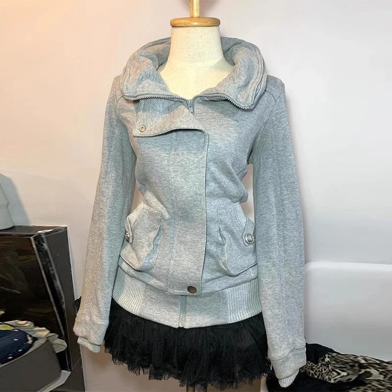 Sweatshirt Zip-up Harajuku Y2k Korean Hooded Slim Sweet Winter Outdoor Clothes 2000s Womens Top Grunge Goth Casual Hoodies 250109