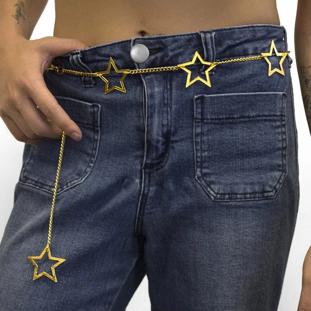 Stonefans Hollow Metal Star Belt Chain Y2k Girl Jeans Accessories Party Fashion Hip-hop Geometric Waist Chain Clothing Jewelry 250117
