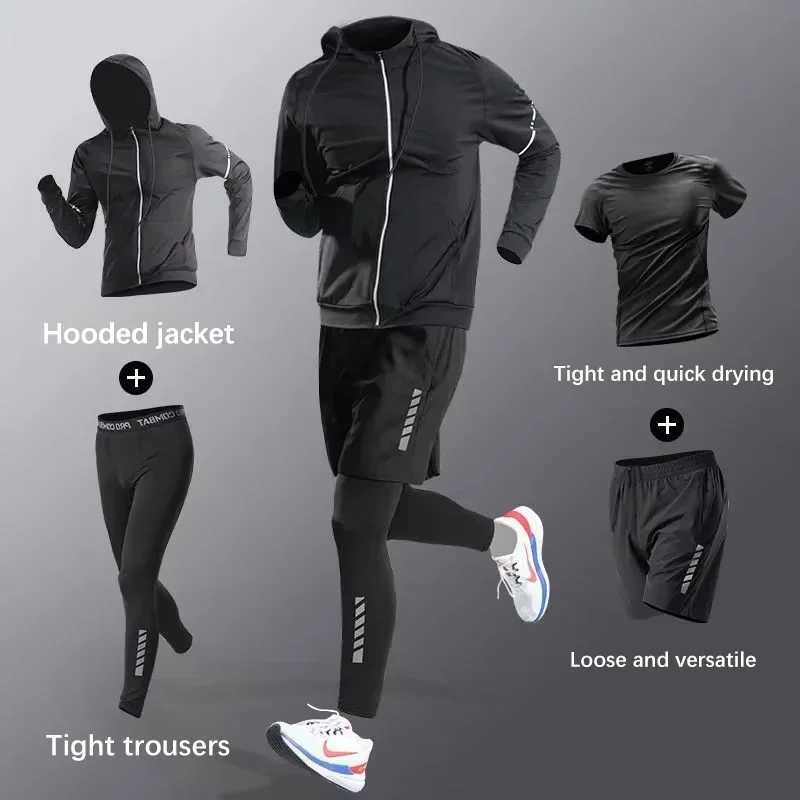 1-7pcs Set Mens Clothing Running Fitness Set Tight-Fit Quick-Dry Gym Workouts Clothes Runs Training Cycling Mens Sweatsuits Set X250129