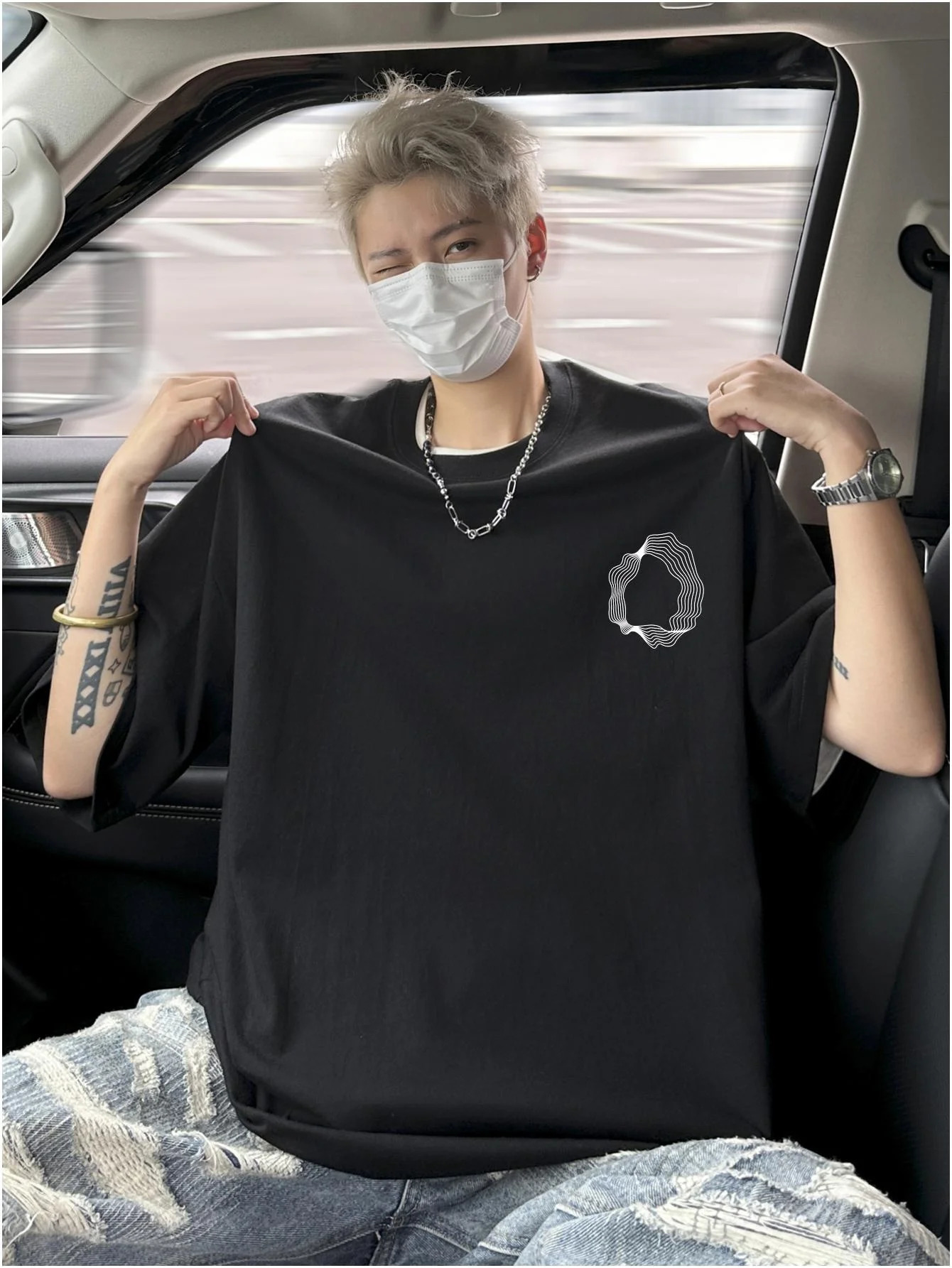 Cotton Men Irregular Circles Graphic Tshirts Short Sleeve Casual Clothing Fashion Tees Oneck Male Tops Kpop Y2K 250122