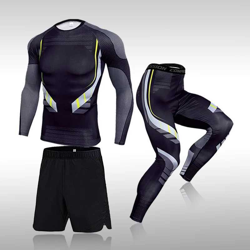 3 Pcs Set Mens Workout Sports Suit Gym Fitness Compression Clothes Running Jogging Sport Wear Exercise Rashguard Men X250129