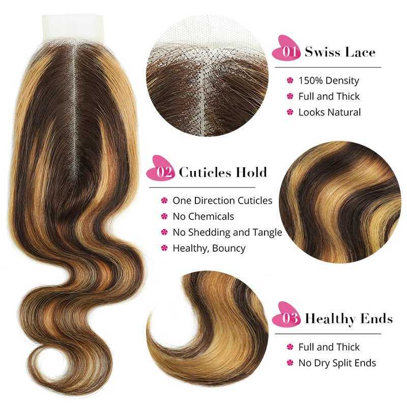 2x6 Clo With Bundles Honey Blonde Body Wave Bundles With Clo Ombre Colored Highlight Human Hair Bundles With CloXJ250120