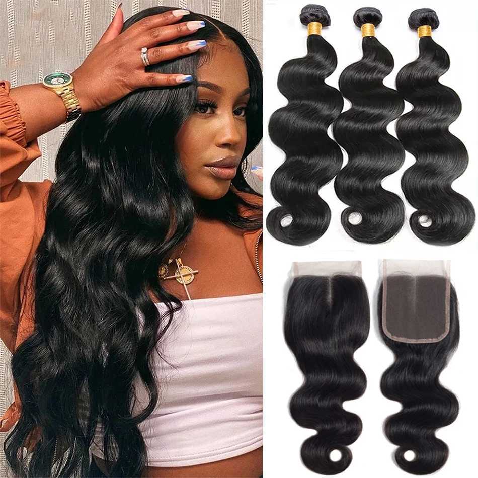 Hot Sale Body Wave Bundles With HD Transparent Lace Clo 4x4 Clo with Bundles Body Wave Human Hair Bundles and a CloXJ250120