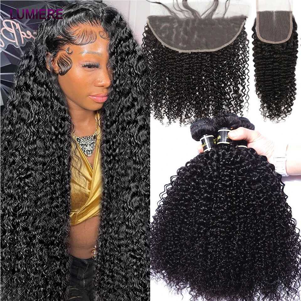 Mongolian Afro Kinky Curly Human Hair Bundles With Clo Deep Curly Hair Weave Bundles With Frontal Clo Hair ExtensionsXJ250120