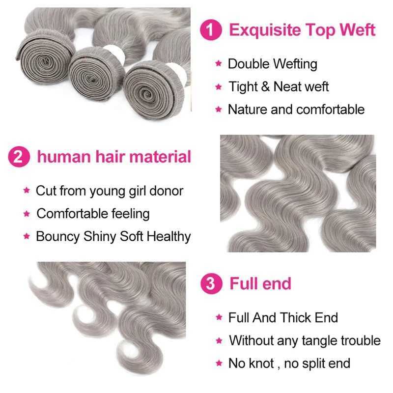 Silver Grey Bundle With Clo 4x4 Brazilian Body Wave Hair Weave Bundles With Lace Clo Remy 100% Human Hair Extension SOKUXJ250120