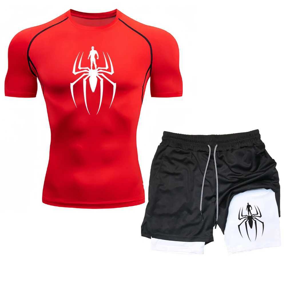 Mens Compression Training Sportswear Sports Fitness Quick-drying Tight Short-sleeved Anime Double-layer Shorts Summer Suit S-3XL X250129