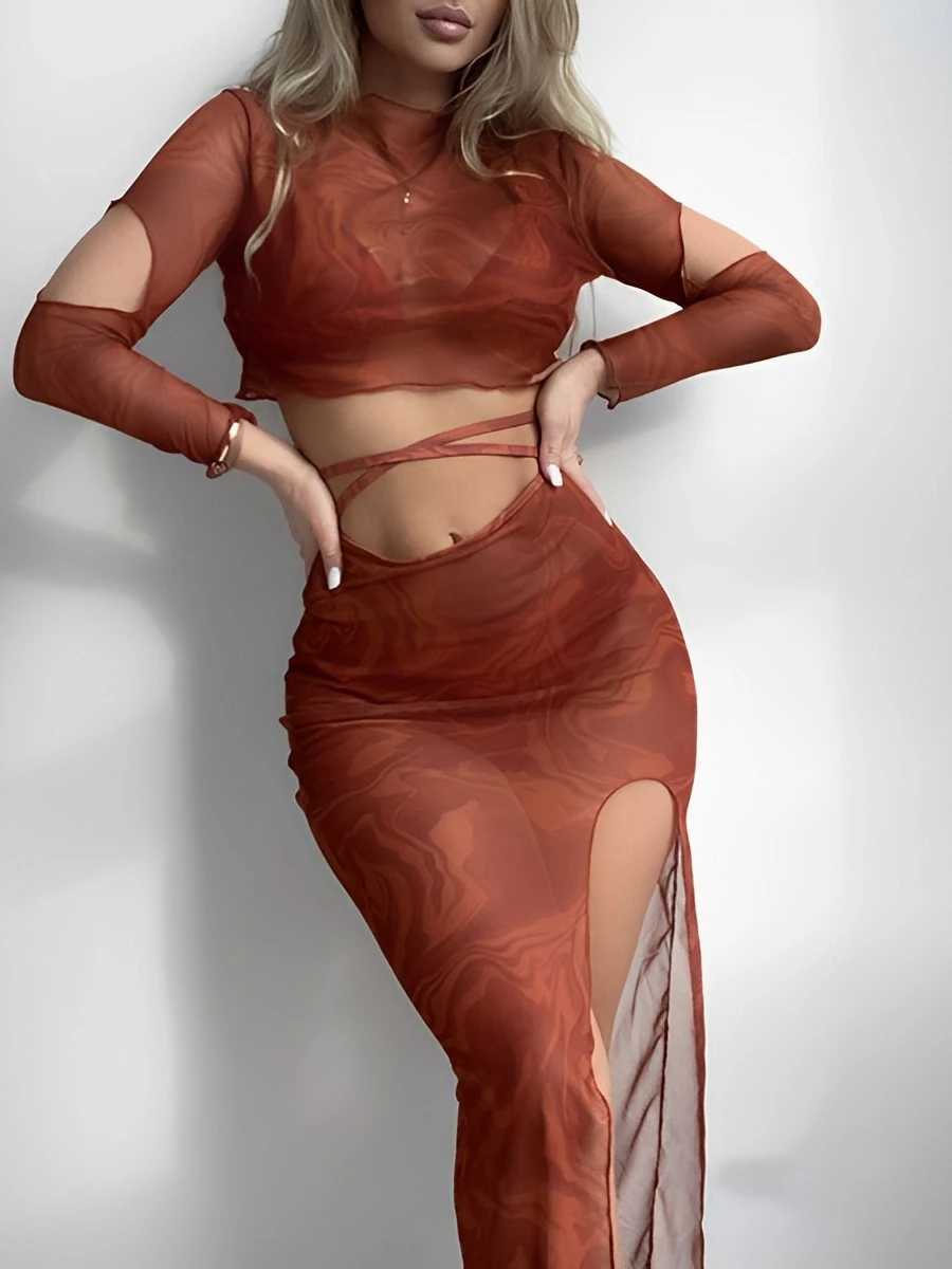 2024 Halter String 4 Piece Vent Long Skirt Bikini Swimsuit Women Swimwear Fe Bather Bathing Swimming Swim Suit BeachwearXJ250120