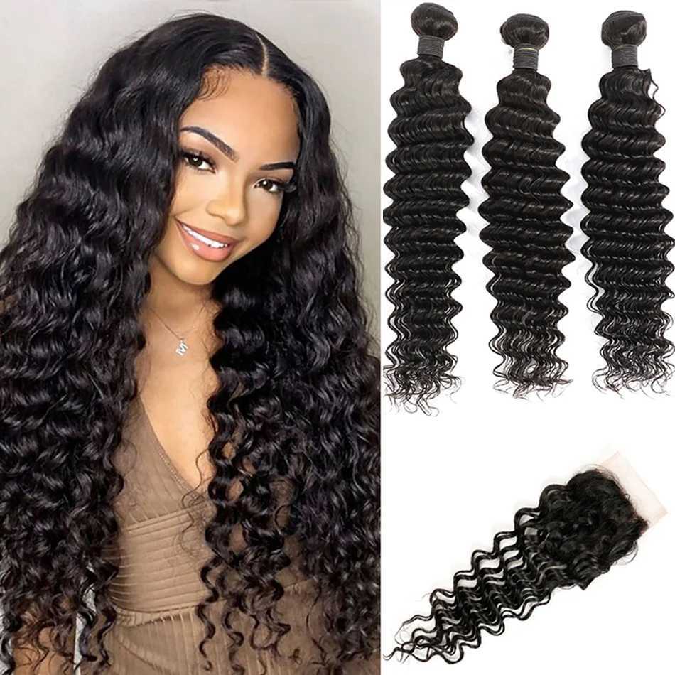 DreamDiana 12A Brazilian Deep Wave 3 Bundles with Clo Ombre Human Hair Bundles with Clo Curly Hair Bundles with CloXJ250120