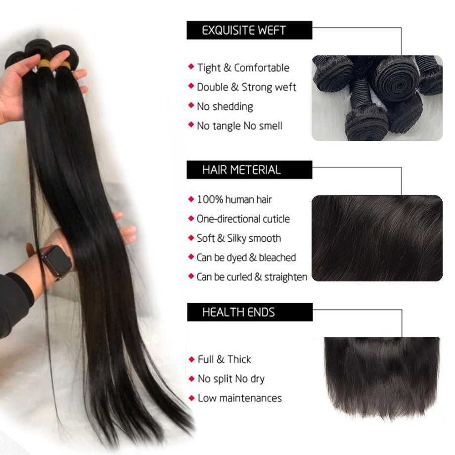 MEODI HAIR Hair extensions Straight Bundles 30 40inch Brazilian Hair Weave Frontal 4x4 13x4 13x6 Hd 3 Bundles With Clo HumanXJ250120