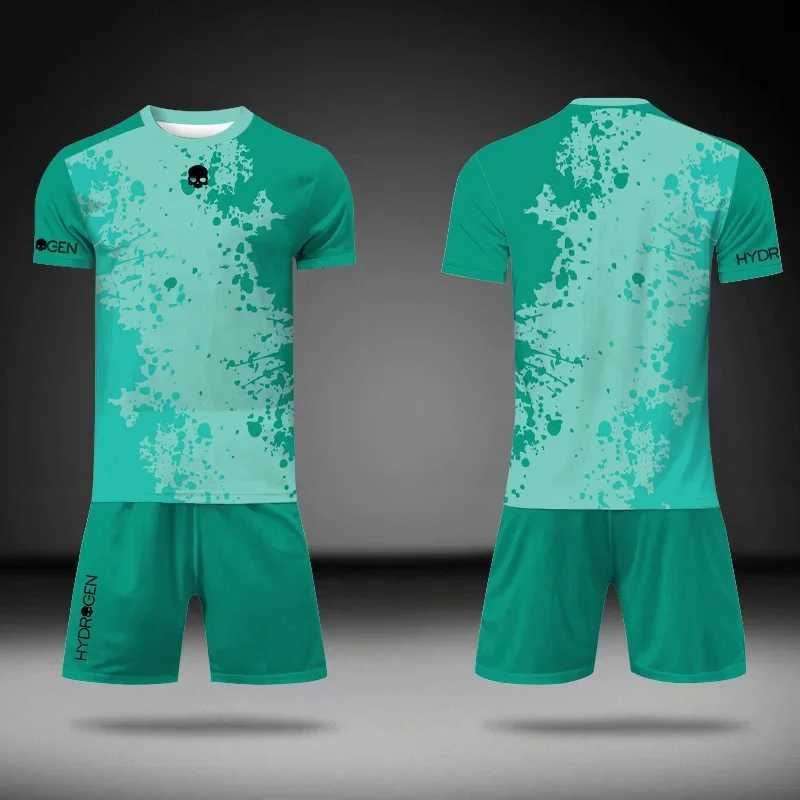 Mens gradient green printed track and field suit summer T-shirt and drawstring pocket shorts 2-piece set tennis sportswear set X250129