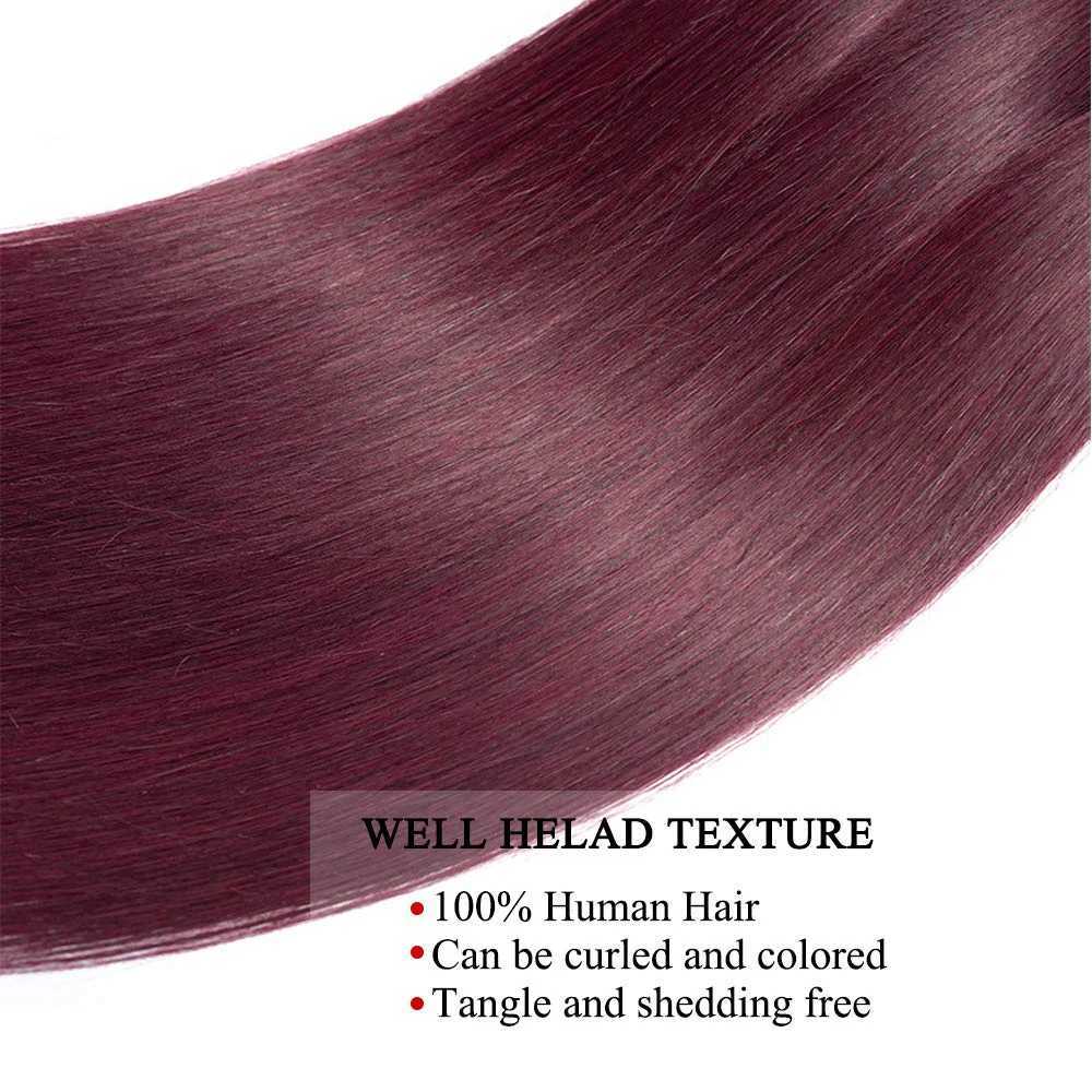 Straight Hair Bundles with HD Lace Frontal 99j Burgundy 3 Bundles with 13x4 HD Lace Frontal Red Wine Color Remy Human Hair WeaveXJ250120