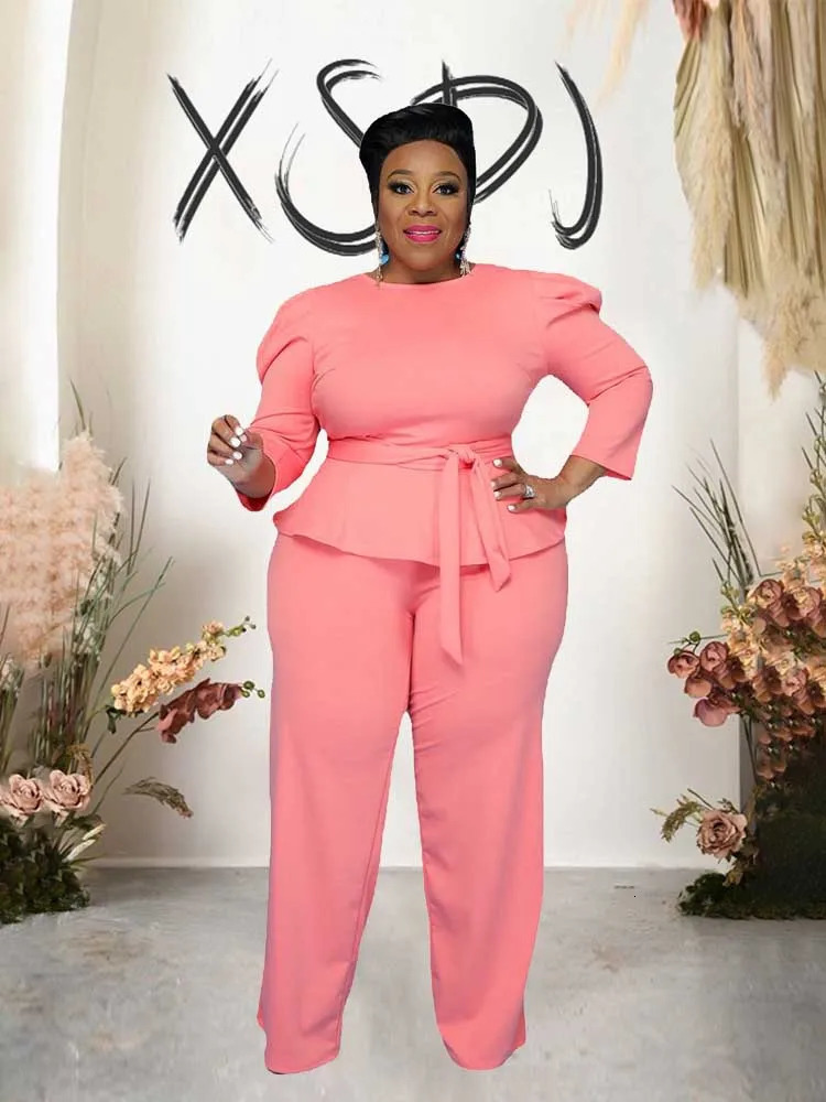 Plus Size Matching Sets Fall Clothes Two Pieces Set Solid High Waist Top and Pants Elegant Business Official Suits 250122