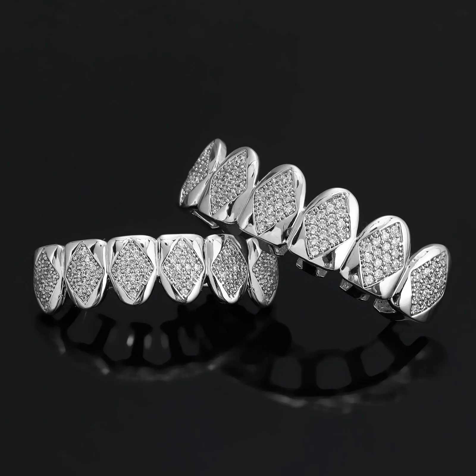 Hip Hop Iced Out Teeth Grillz Gold Plated Dental Grills Rock Tooth Grillz Caps Crystal Teeth Caps Halloween Vampire Tooth GiftXJ250114