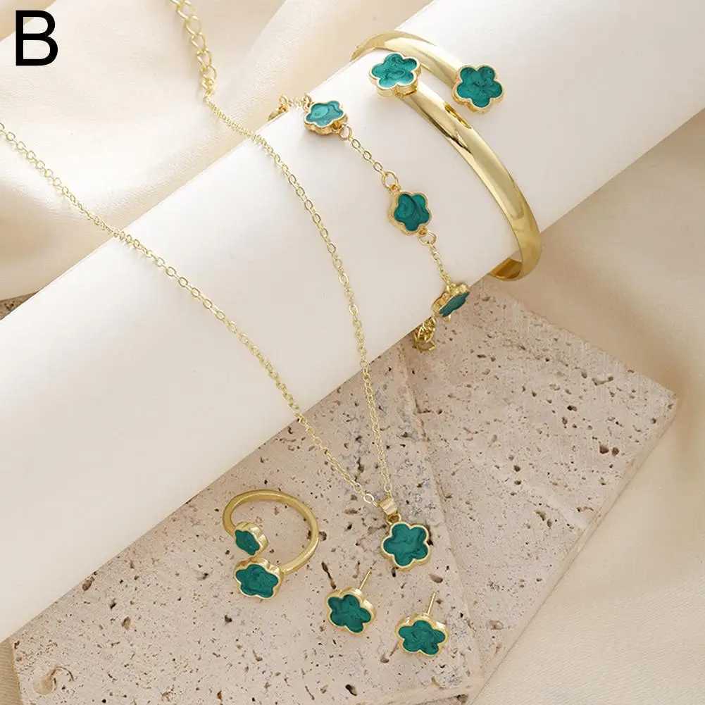 5pcs/set Luxury Quality Jewelry Sets Plum Bloss Plant Five Leaf Flower Wens Earrings Rings Bracelet Necklace Bangles Gift X250129