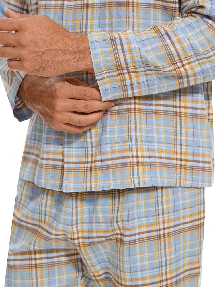 Mens Pajamas Set Autumn Winter Fashion Plaid Flannel Printed LongSleeved Casual Home Wear Sleepwear 2 Piece Soft Loungewea 250122