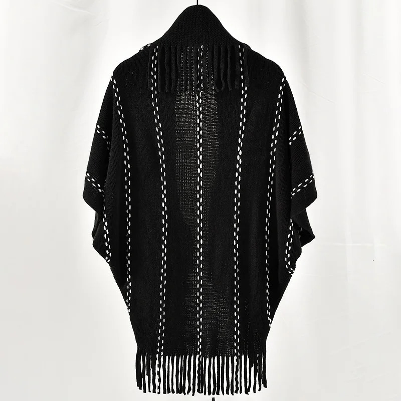 Winter Large Warm Tassel Shawl Solid Knitted Cardigan Cape Shawl Women Stylish Loose Thick Coat 87*47cm 250120