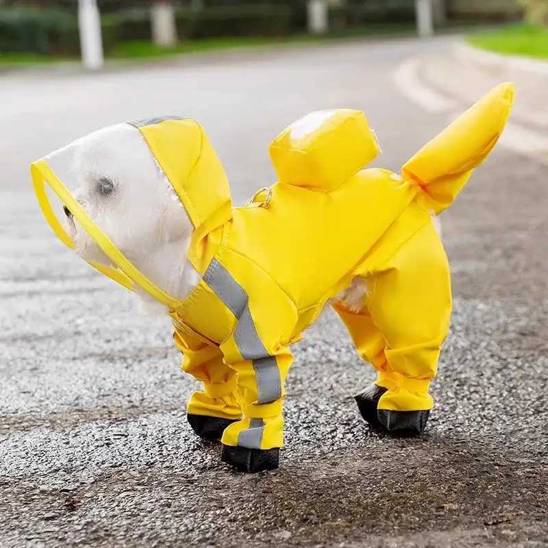 Cute Dog Raincoat Puppy Rain Jacket Full Body Coverage with Hat Reflective Double Layered Waterproof Dog Hooded CloakXJ250121