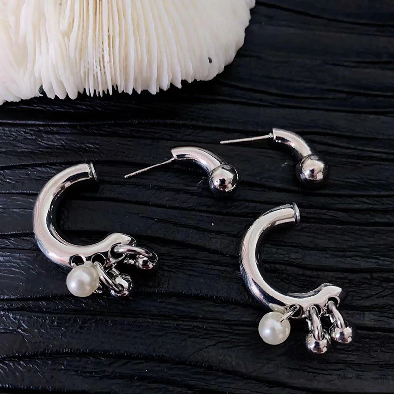 Trend Punk n Pearl Pendant Earrings for Women Men 2025 Before After Detachable Wearing Dangle Earring Fashion Jewelry Gift 250120